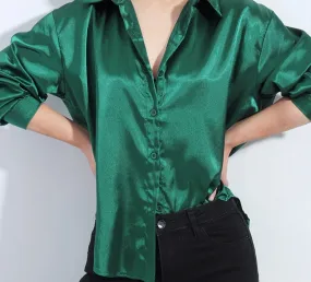 Wjczt Satin Shirt Womens Green Long Sleeve Top Female Women&#39;s Elegant Blouse 2022 Office Wear Women White Imitation Silk Shirt Woman