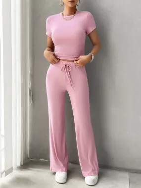 Women Essential Lounge Wear - Flared Pants and Tee