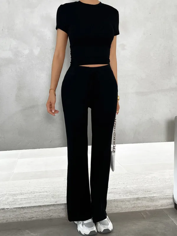 Women Essential Lounge Wear - Flared Pants and Tee