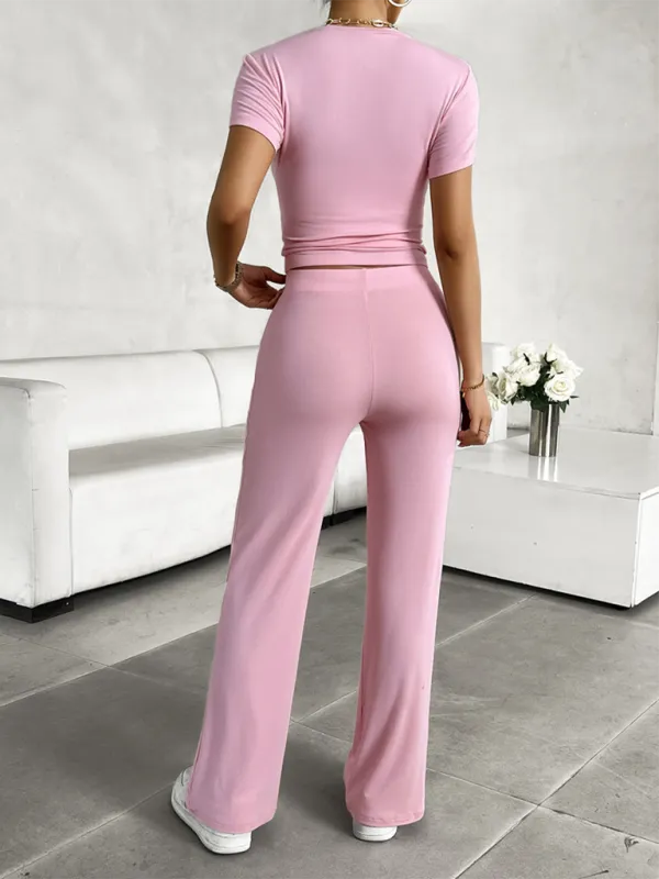 Women Essential Lounge Wear - Flared Pants and Tee