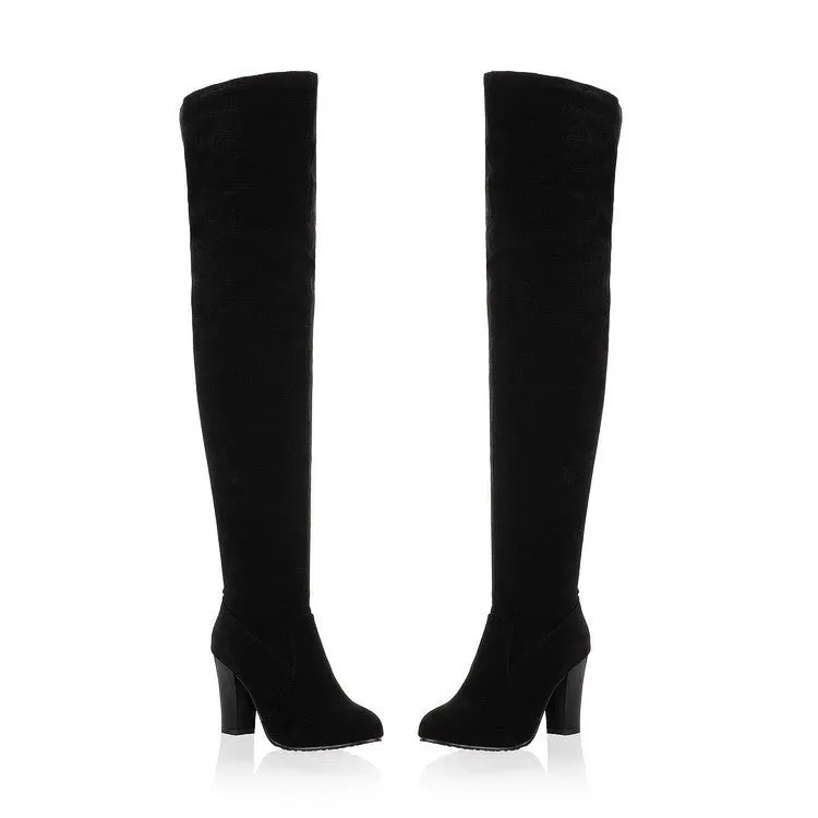 Women high heel solid color side zipper over the knee boots