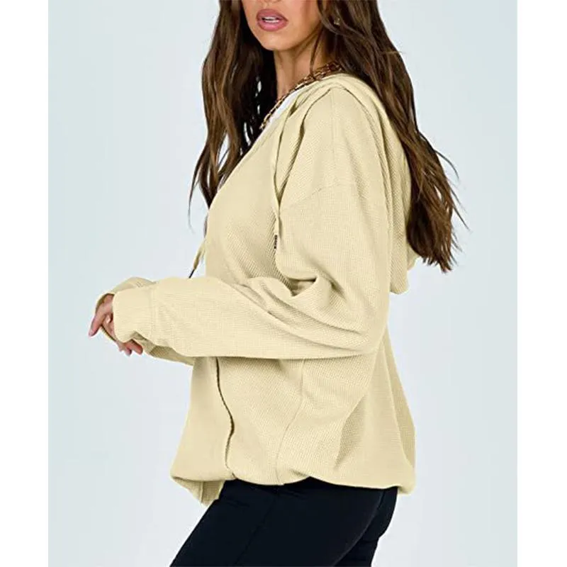 Women winter casual plain zip up hoodie sweatshirt with pockets