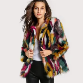 Women's Multi-colored Faux Fur Fashion Winter Coat