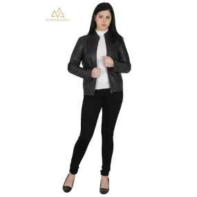 Women's Slim fit Leather jacket : The Mandarin Collar