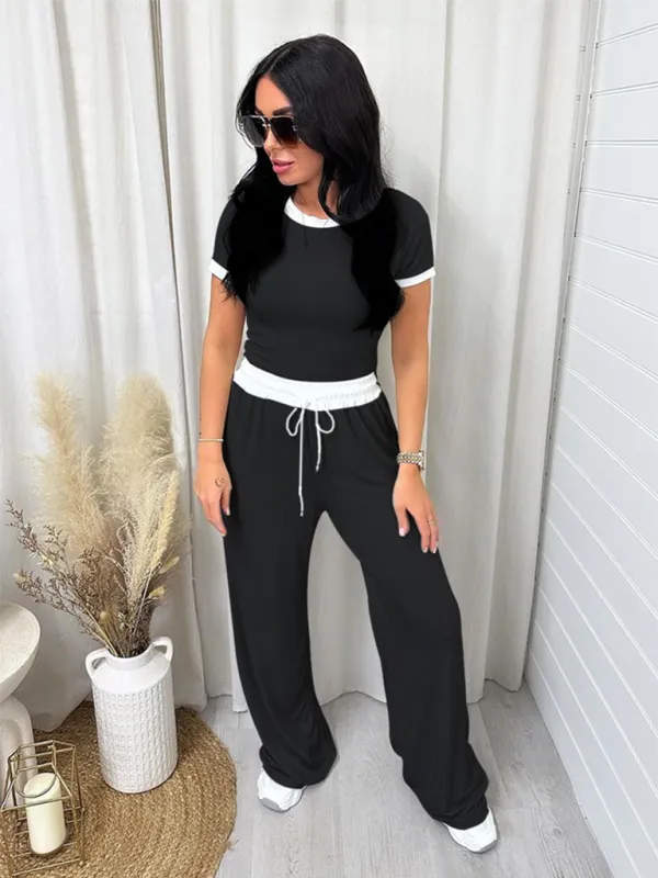 Women’s Sporty Crop Tee & High-Waisted Flared Pants