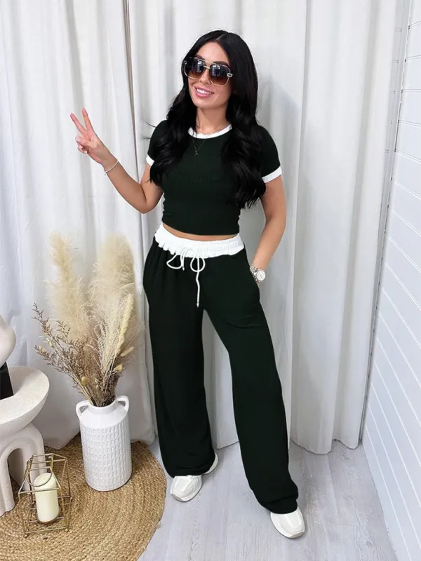 Women’s Sporty Crop Tee & High-Waisted Flared Pants