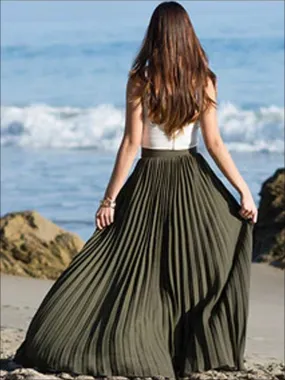 Women's Spring High Waist Pleated Maxi Skirt