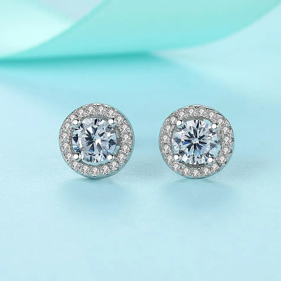 YE3159 925 Sterling Silver Big Round Rhinestone Stud Earrings