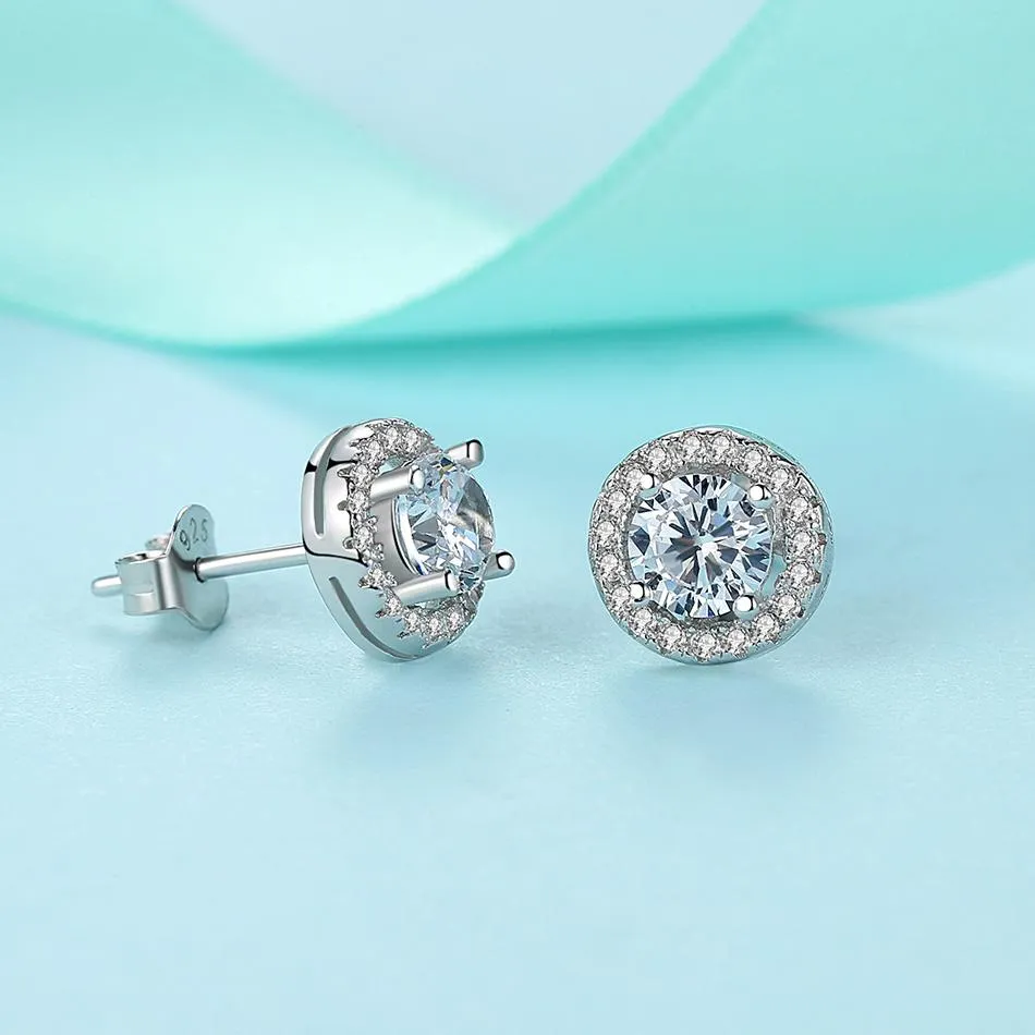 YE3159 925 Sterling Silver Big Round Rhinestone Stud Earrings