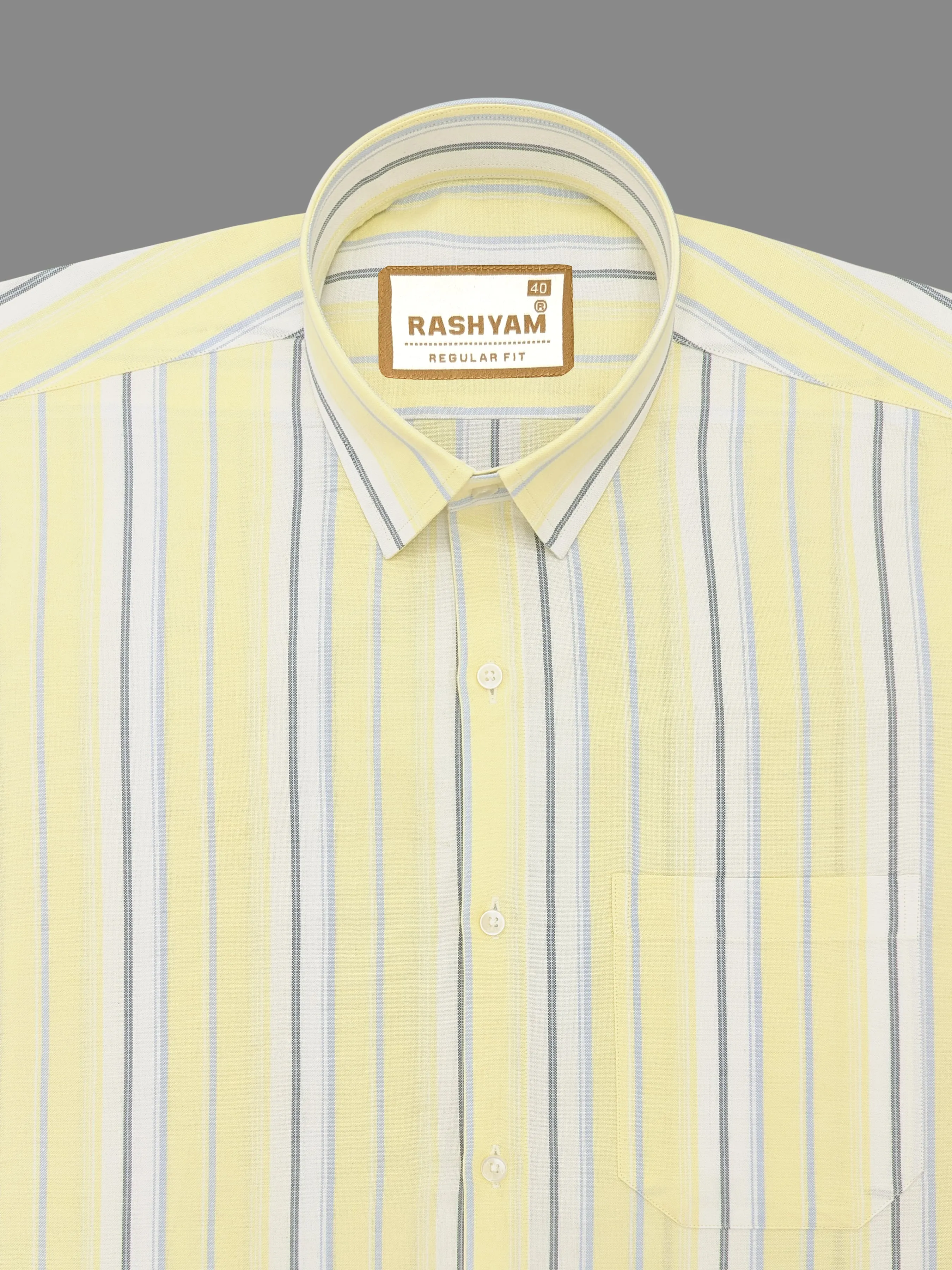 Zodiac Luxury Sky Blue And Black Line On Lemon Yellow Oxford Cotton Formal Shirt For Men