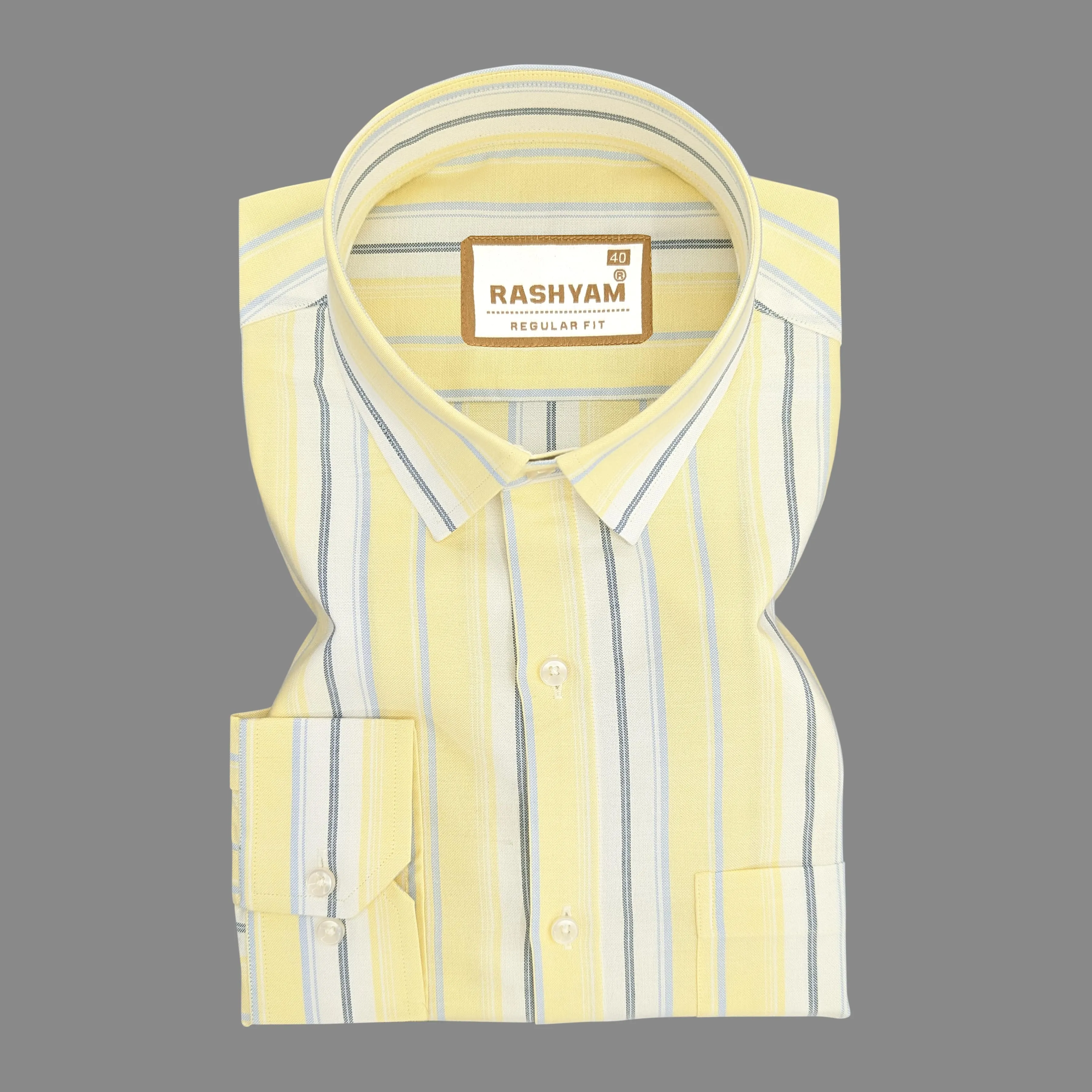 Zodiac Luxury Sky Blue And Black Line On Lemon Yellow Oxford Cotton Formal Shirt For Men