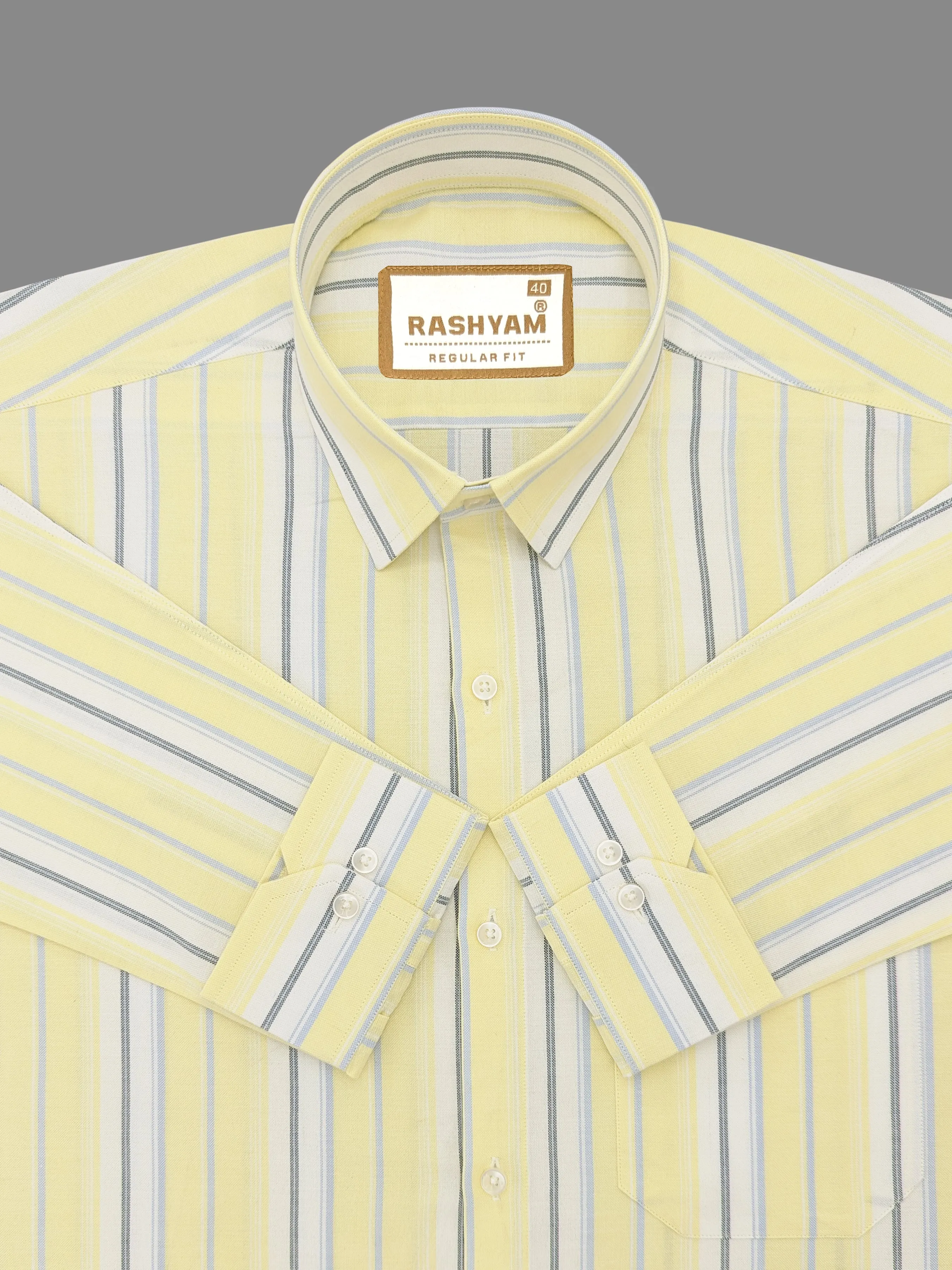 Zodiac Luxury Sky Blue And Black Line On Lemon Yellow Oxford Cotton Formal Shirt For Men