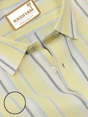 Zodiac Luxury Sky Blue And Black Line On Lemon Yellow Oxford Cotton Formal Shirt For Men